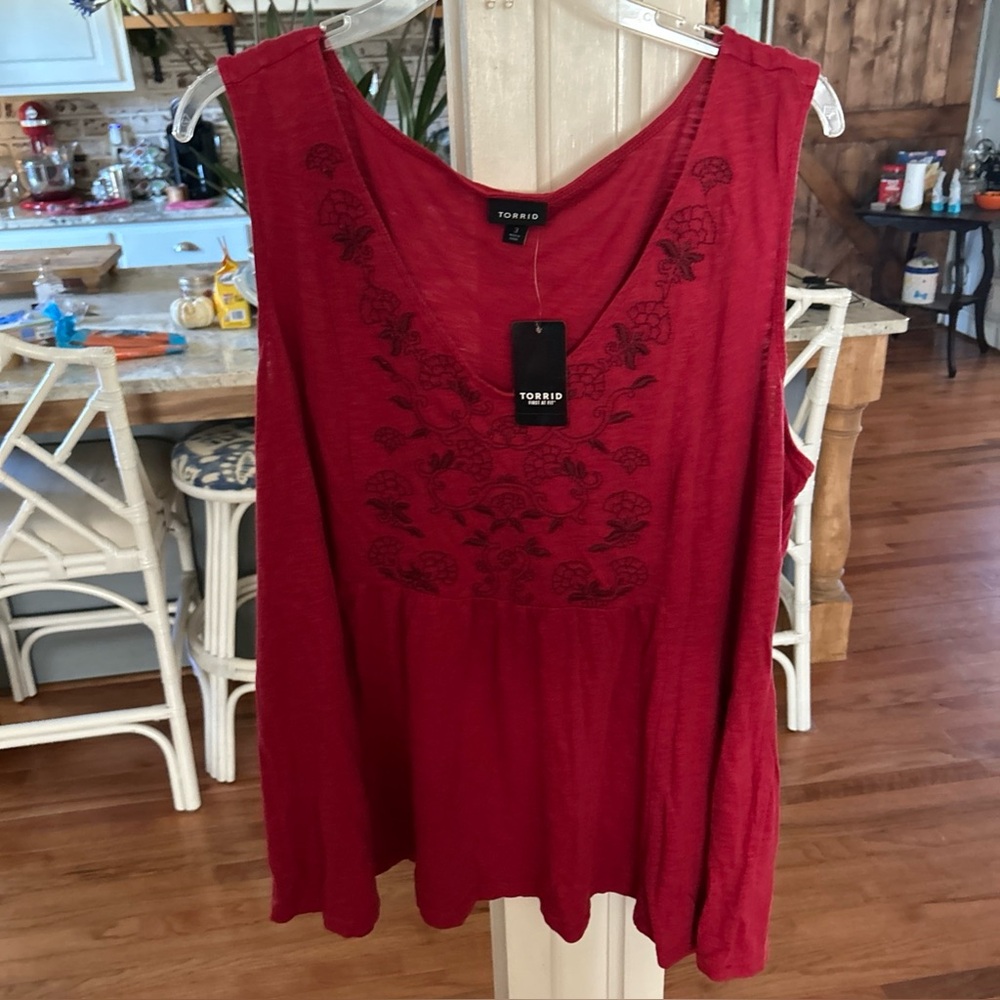 Torrid Deep Red Floral Women's Blouse